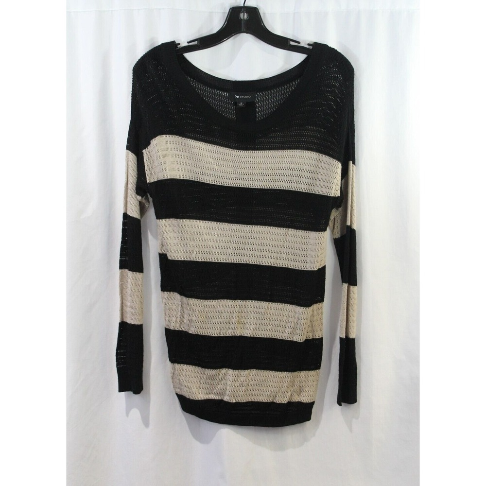 AB Studio Womens Black Tan Striped Loose Knit Top M